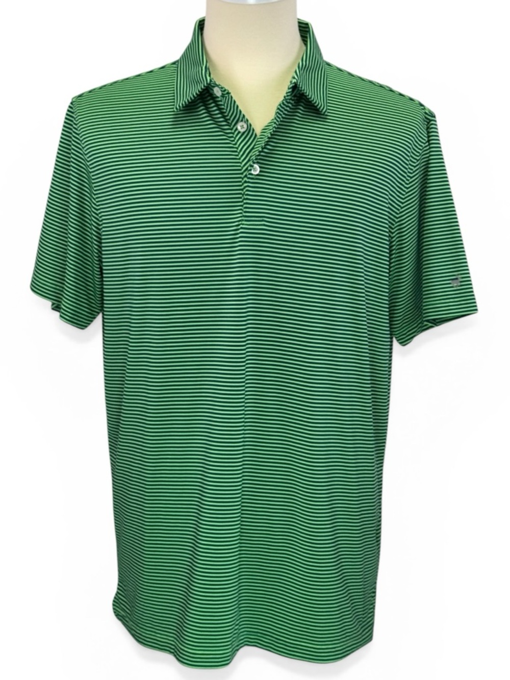 Michel Rouen Performance Mens Polo Golf Striped Short Sleeve Shirt Green XL